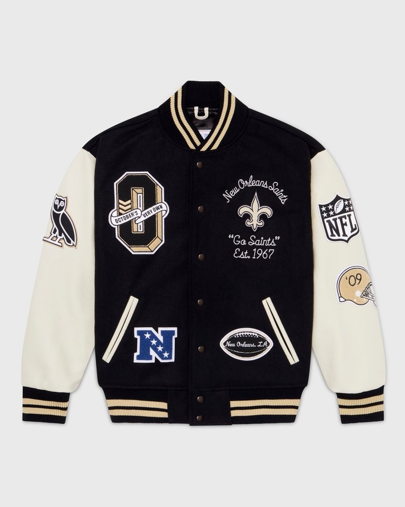 outerwear octobers very own ovo nfl new orleans saints varsity jacket black