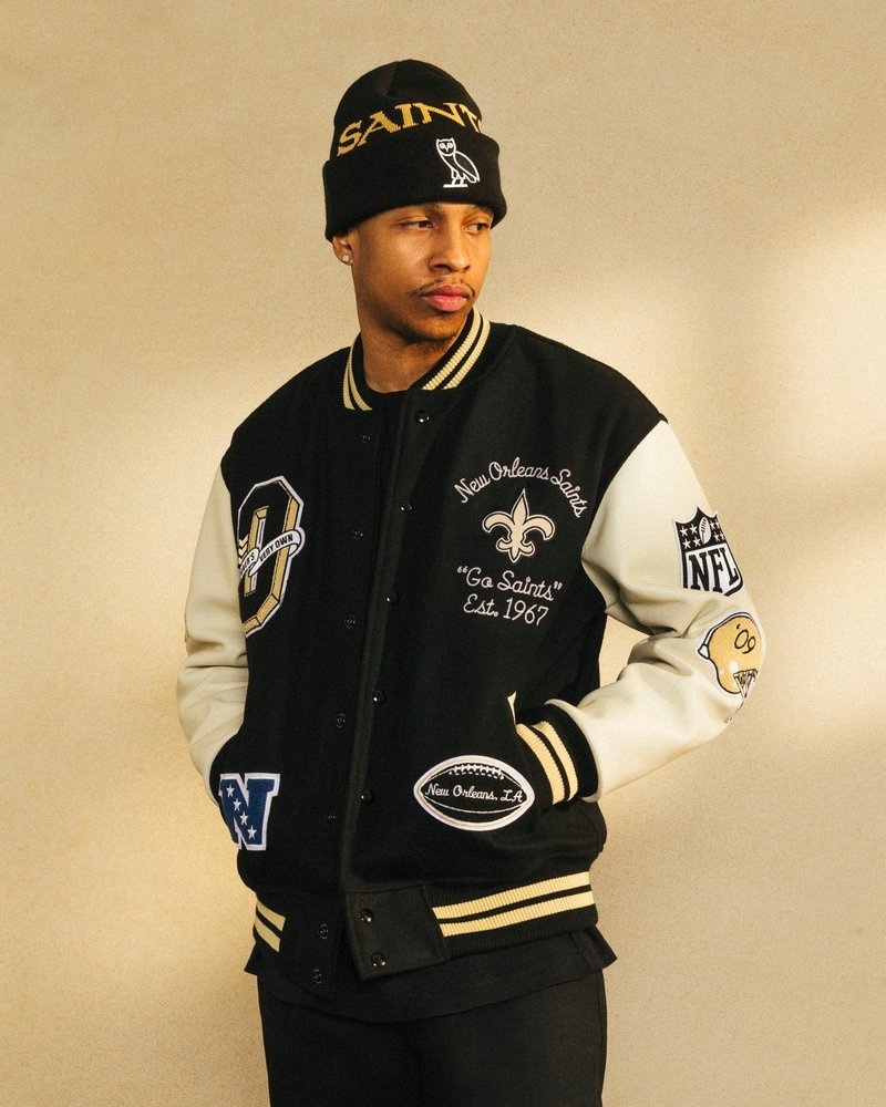 outerwear octobers very own ovo nfl new orleans saints varsity jacket black